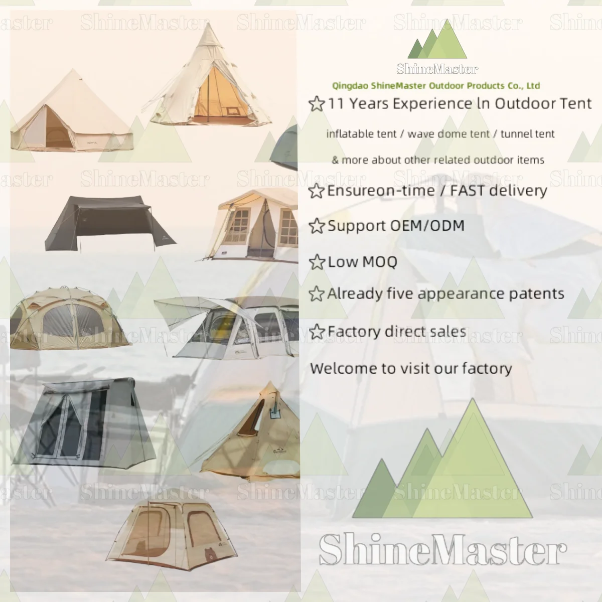 ShineMaster Outdoor Indian Pyramid tent camping Folding large space windproof tent