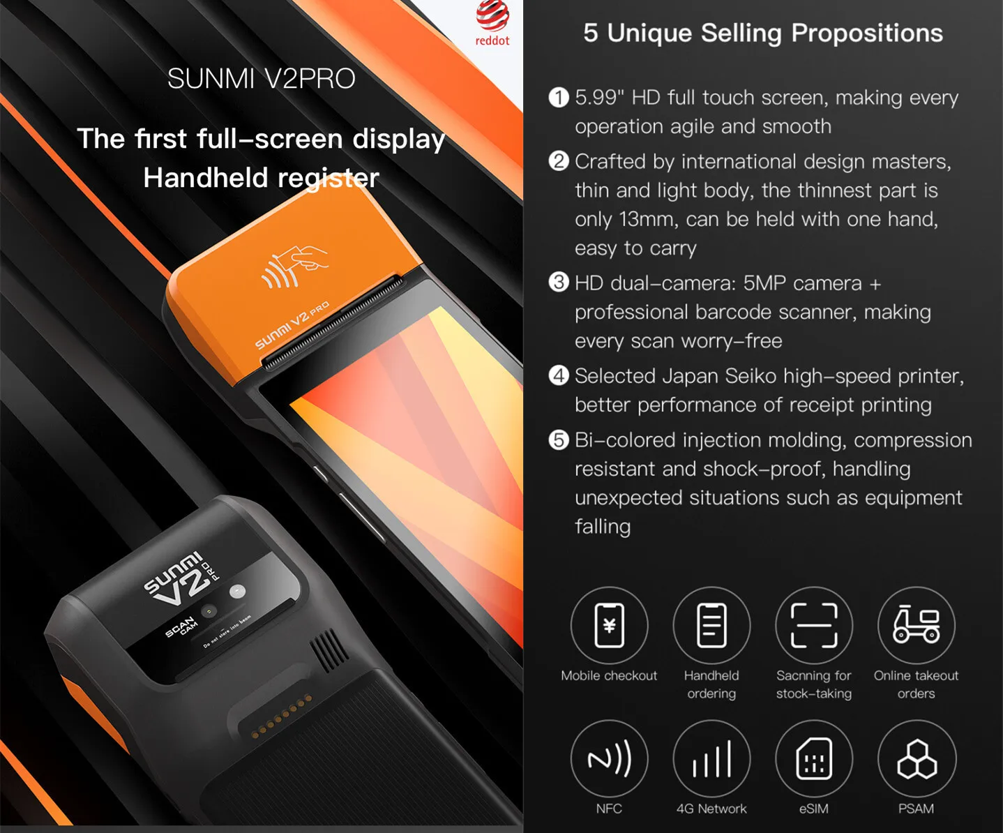 Sunmi V2pro Nfc кардридер Sumni ручной Pos-терминал печатное устройство Android Pos кассовый аппарат с принтером