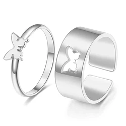women men wedding finger jewelry18k gold plated adjustable butterfly couple rings jewelry set