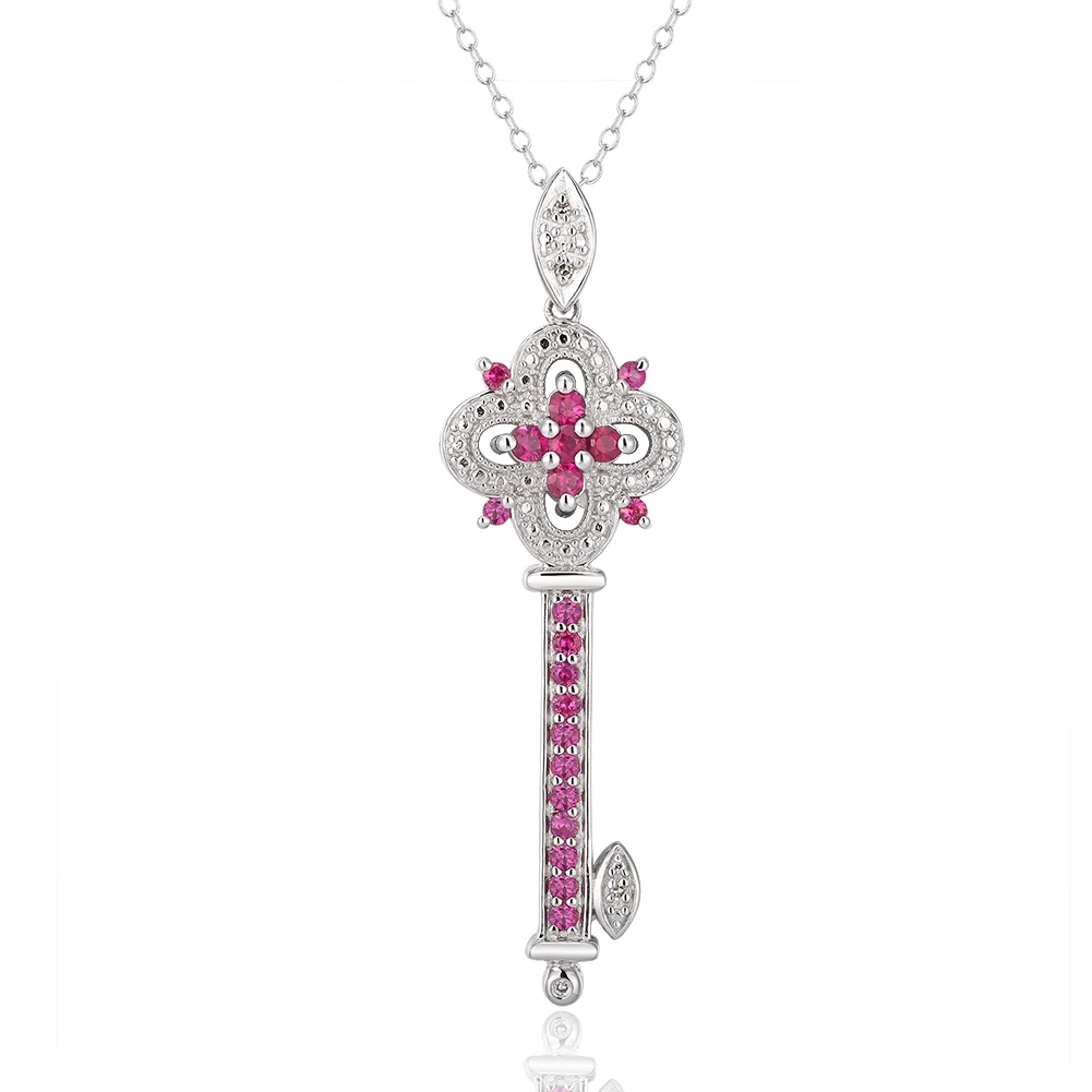 
natural Ruby Women key Necklace Wedding Engagement Diamond Pendant 925 Sterling Silver Necklace jewelry 
