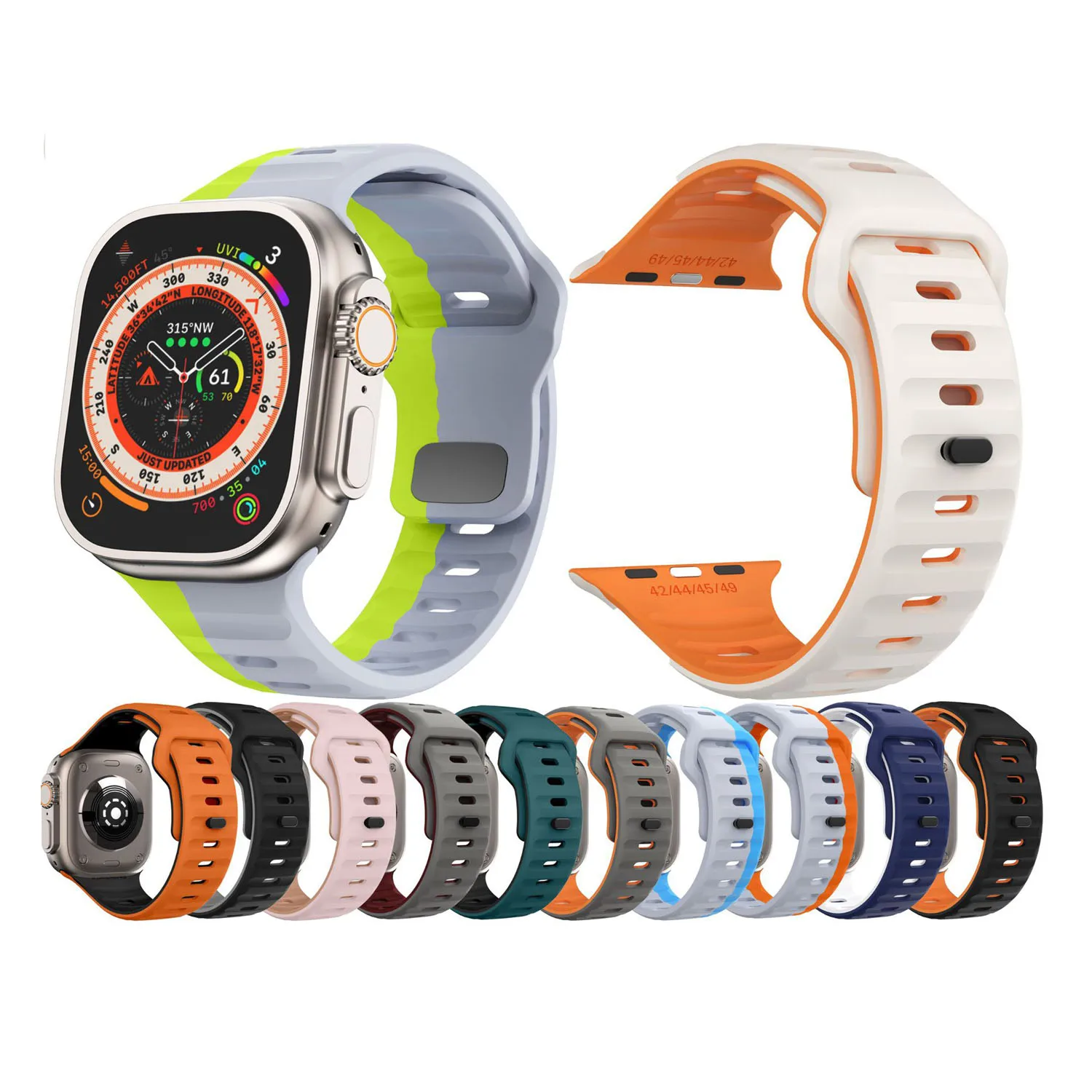 Лидер продаж Двойной силиконовый ремешок для умных часов Apple watch Series 9 8 7 6 5 SE Ultra 40 мм 44 45 49