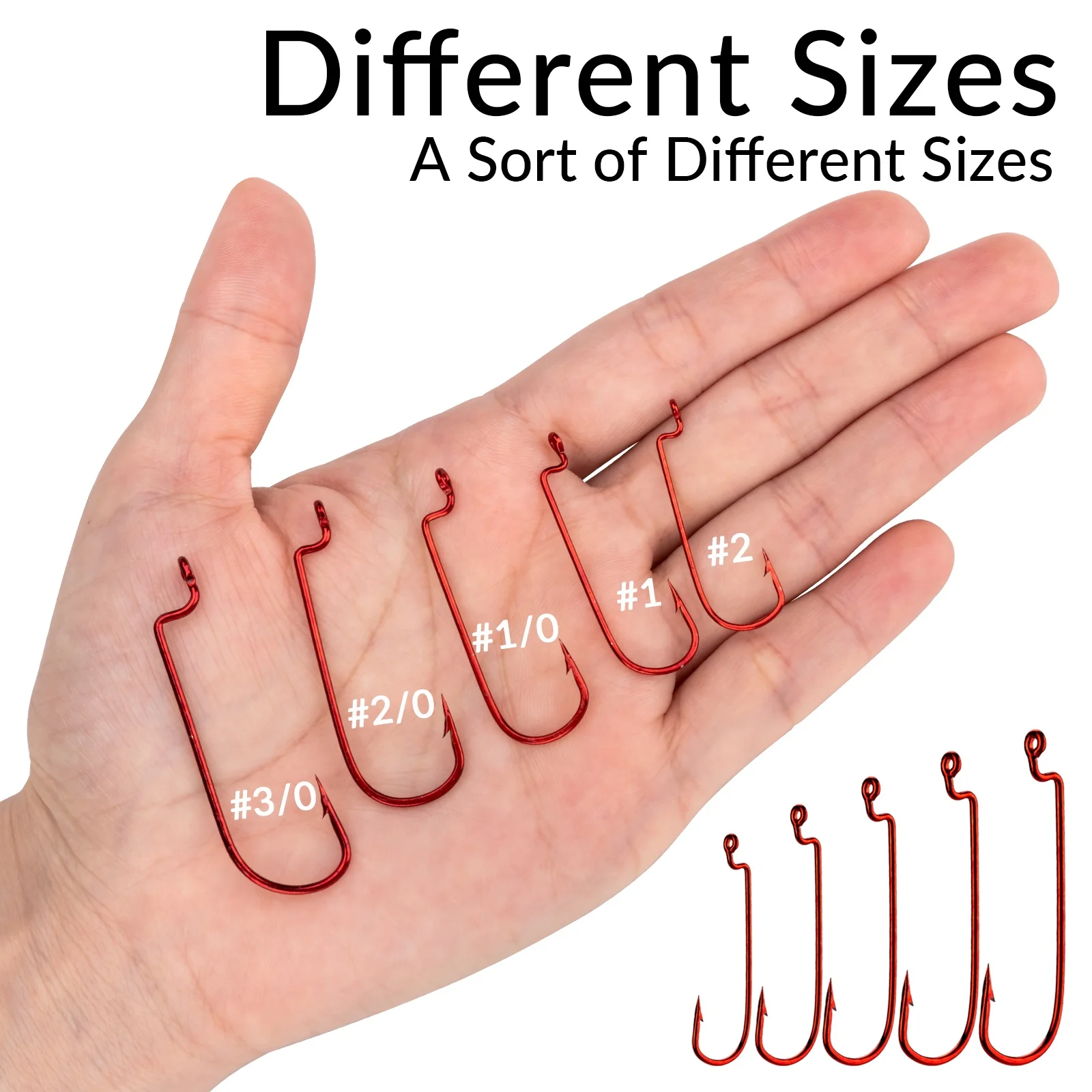 
50pcs or 100pcs boxed different sizes red colour sharp barb boxed offset fishing hooks 