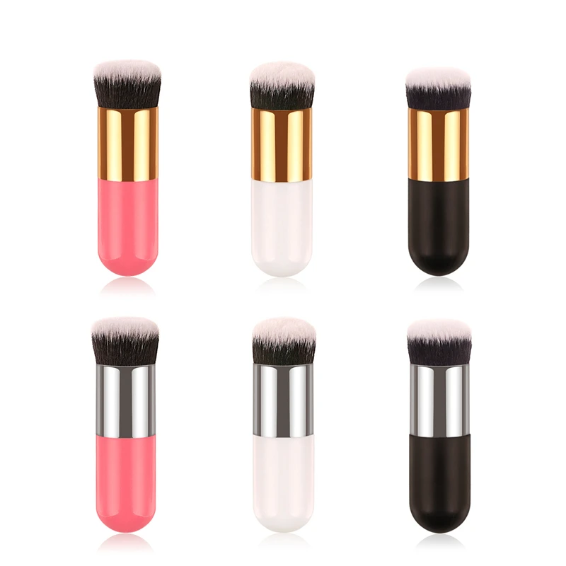 1PC Plastic Handle 2024 Kabuki Brushes Mini Private Label Single Wholesale Flat Make Up Blending Brush For Liquid Foundation