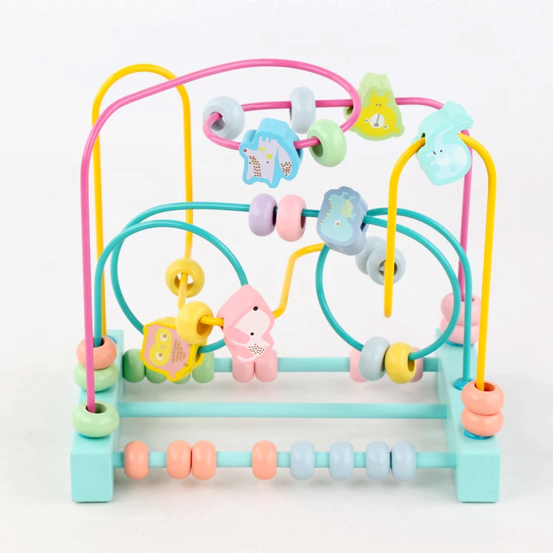 Preschool educational fruit roller coaster wooden montessori bead maze toy for baby