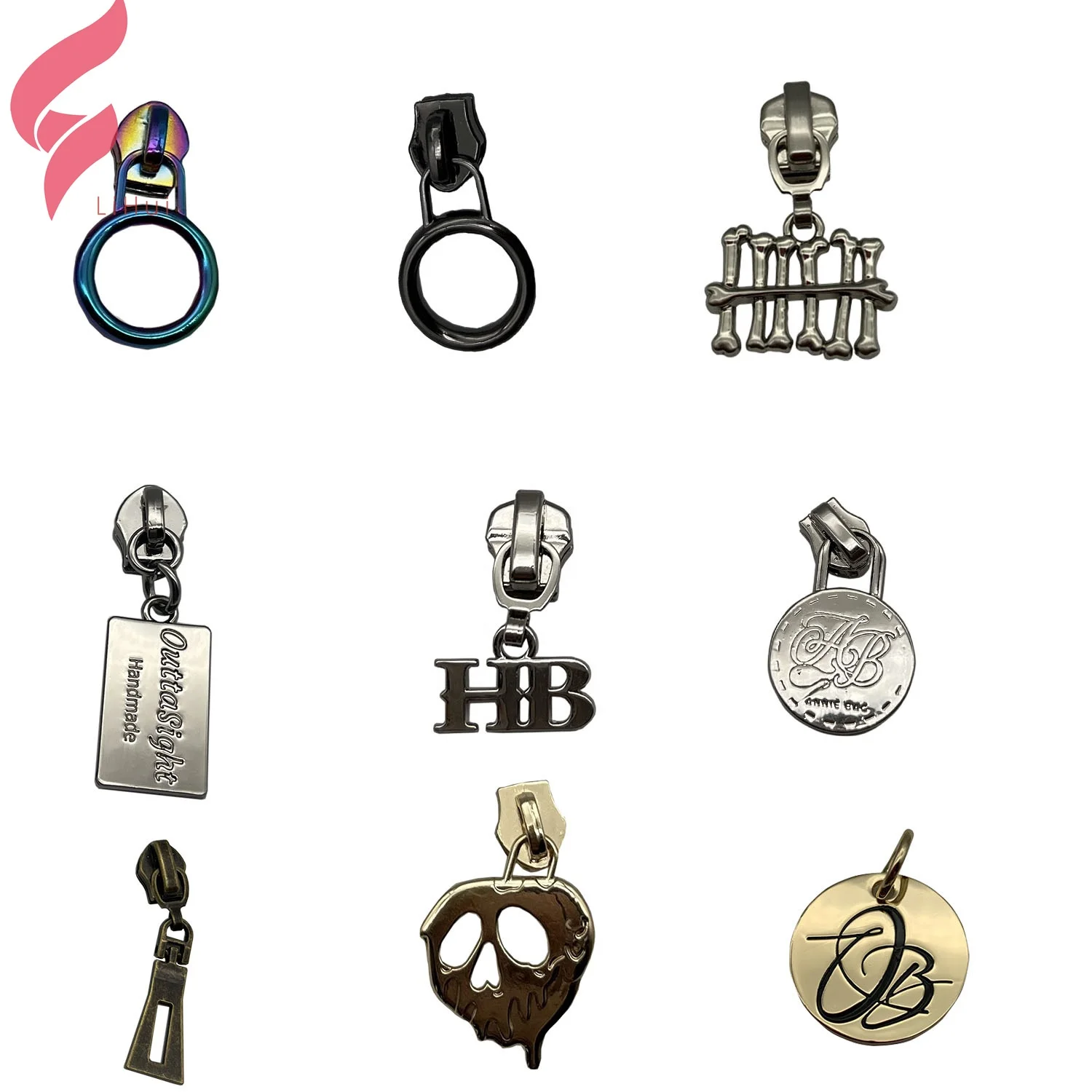 Lihui hardware высококачественный пластиковый слайдер личная сумка на молнии бирка для одежды металлический шнур заказ метка металл ткани