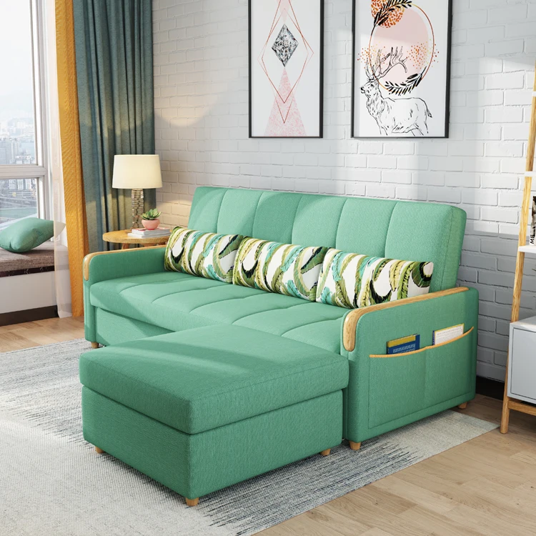 Nordic Wholesale Customized Fabric Sofa Cum Bed Leisure Couch Upholstered Sofa Bed With Ottoman