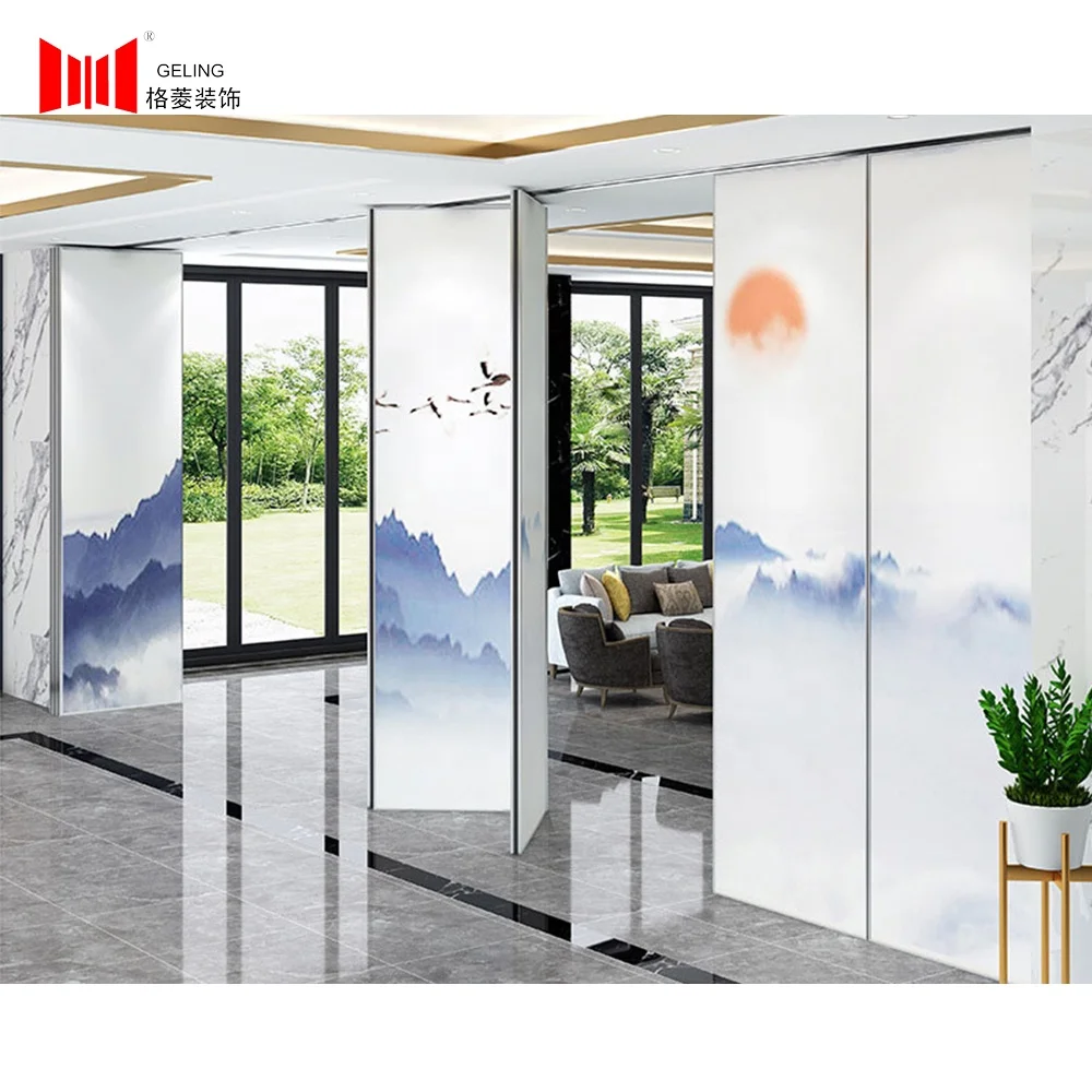 Chinese style hanging vertical folding sliding aluminum partition acoustic operable movable partition wall for conference room
