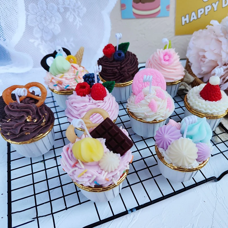 new arrival creative cream cupcake cookies diy scented soy wax candles scent oil fragrance food candle