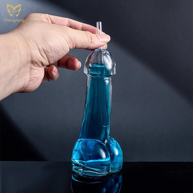 Unique Dick Shaped Penis Shaped High Borosilicate Glass Creative Party Cups Cocktail Glass With Straw For Bar