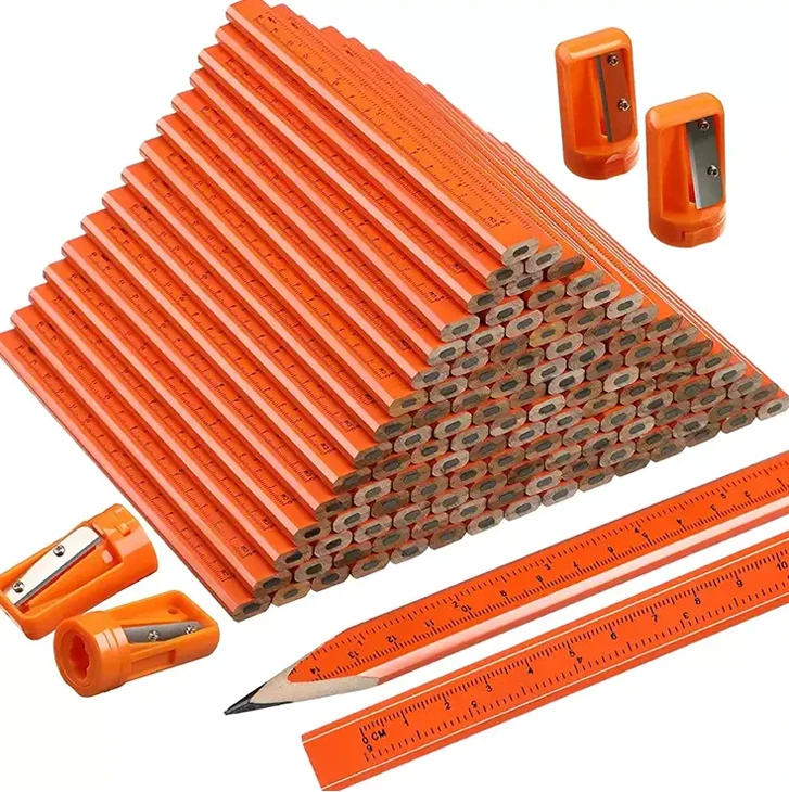 factory customized orange coated blank lapices wooden octagonal standard carpenter pencils with scale