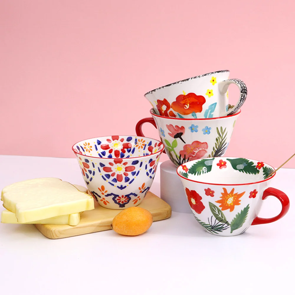 Wholesale In Stock Reusable Handmade Mug Ceramic Drinkware Hand-Painted Stoneware Coffee Cup With Underglaze Color