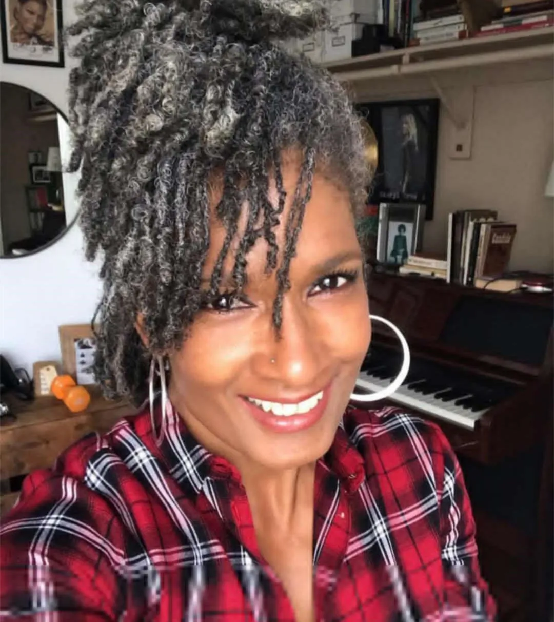 Pepper and salt natural grey braided Short natural hairstyle for gray hair black women