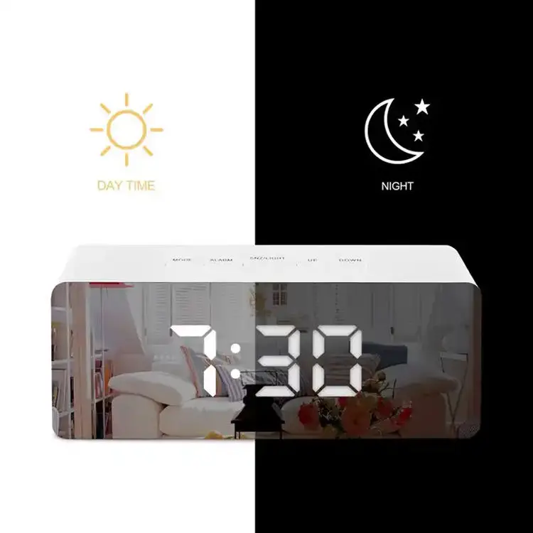 Decoration Gift LED Mirror Clock Smart Digital Alarm Clock Factory Hot Table Clocks for Home Office