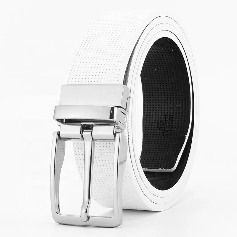 Wholesale Casual Black White Double Sided Men Dress Genuine Leather Belt with Reversible Prong Buckle