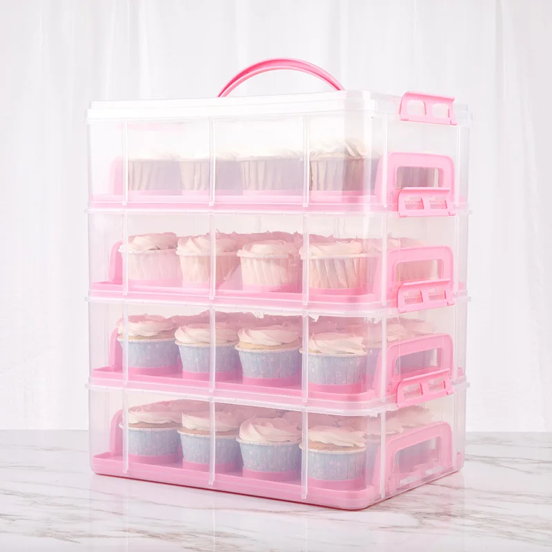 CN2034-05463-1 2 Tier Cupcake Storage Carrier, Store up to 24 Cupcakes or 2 Large Cakes Food Transporter Container
