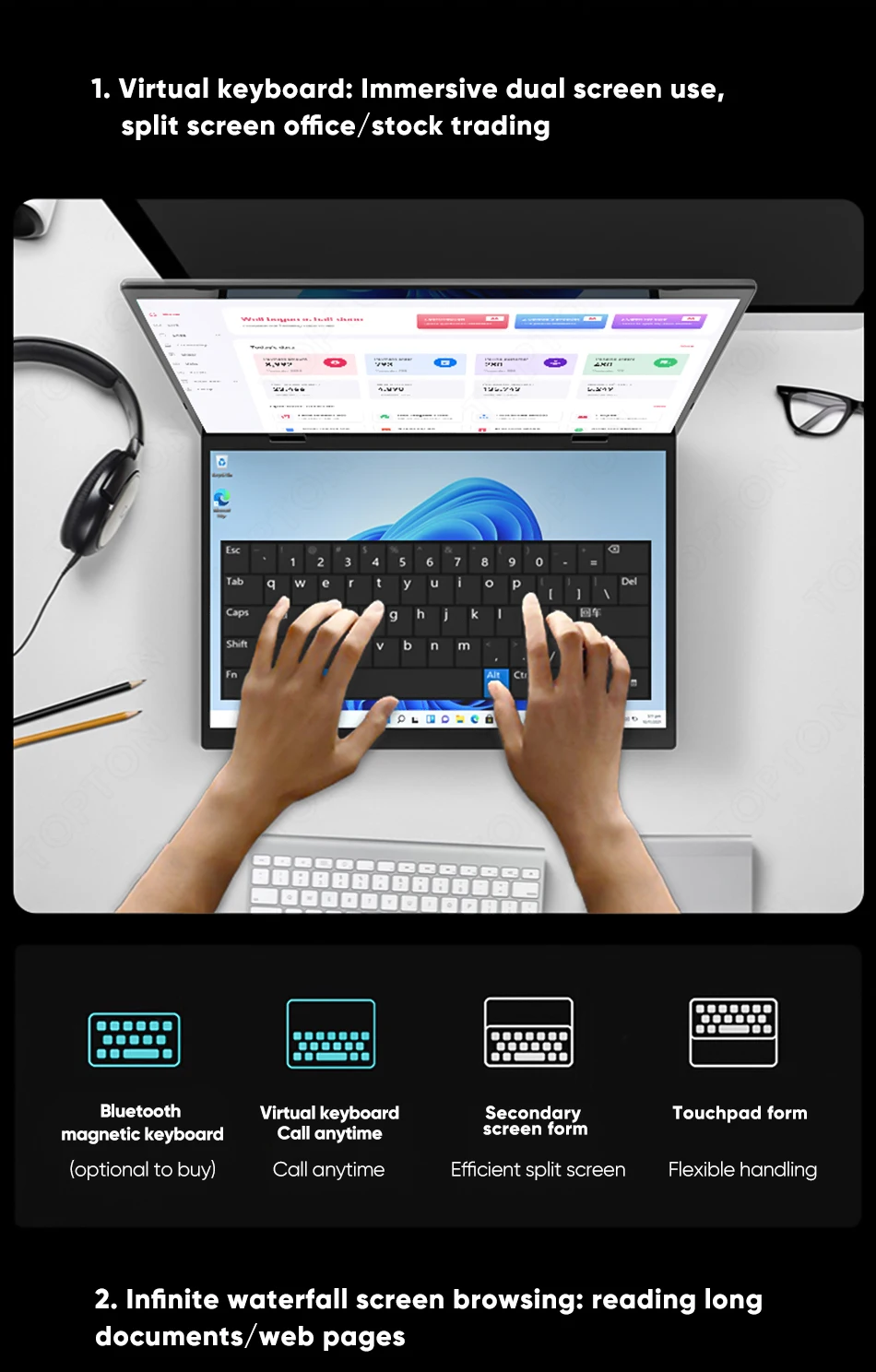 L14 12th Gen Intel N95 Dual Screen 360° Yoga Laptop 2 * 14 Inch 2.5K Touch IPS Win 11 Pro Mini PC 2 in 1 Notebook WiFi