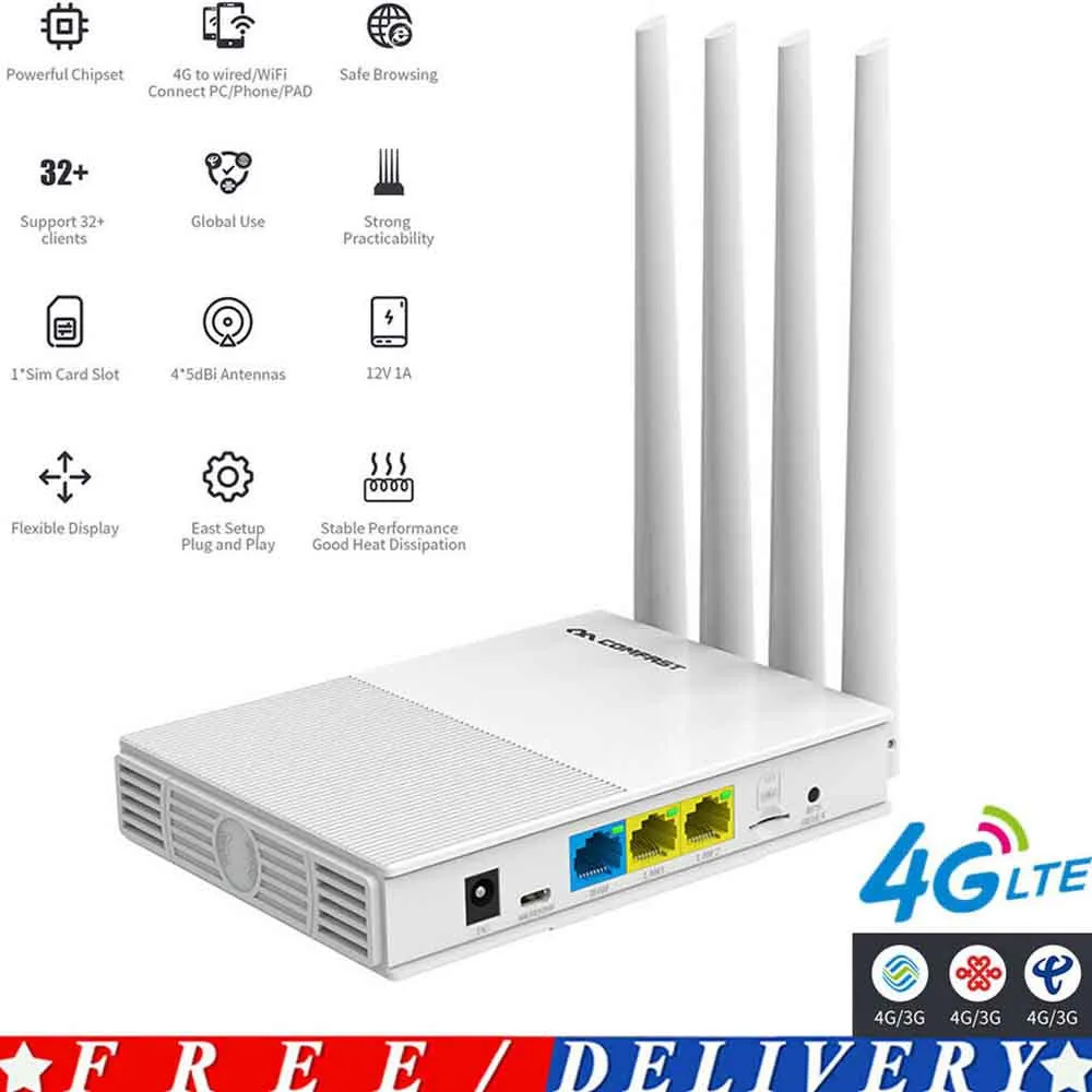 
COMFAST E3 4G LTE 2.4GHz WiFi Router 4 Antennas SIM Card Wireless Extender 