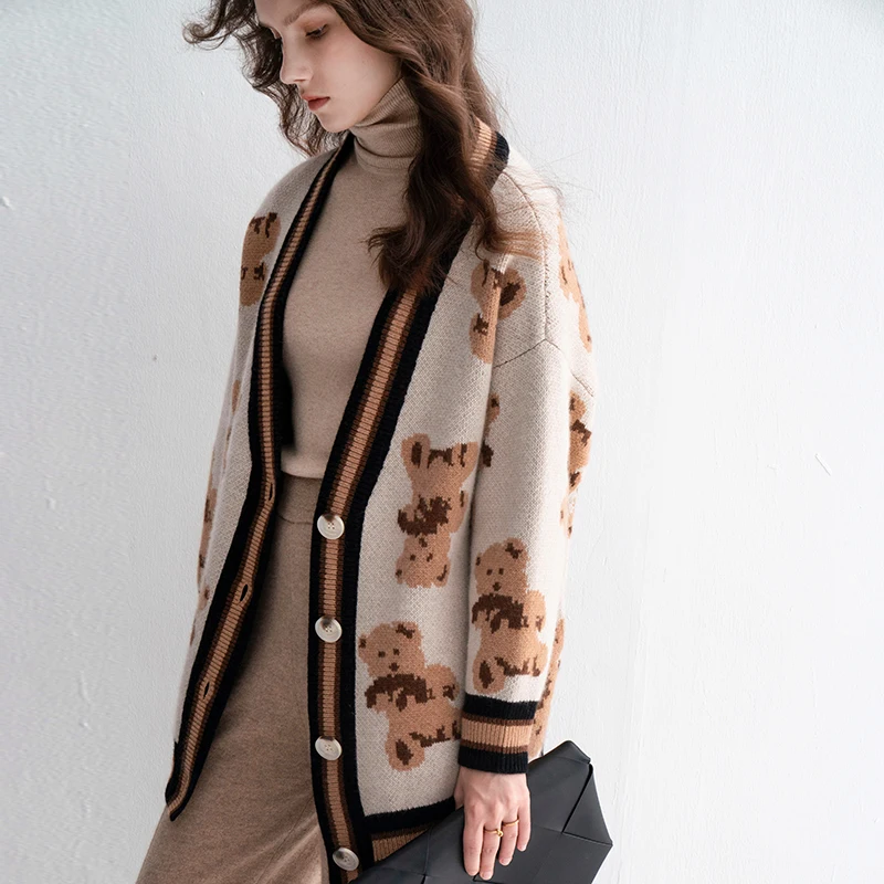 Custom cashmere cardigan sweater oversized sweater women loose cashmere cardigan women