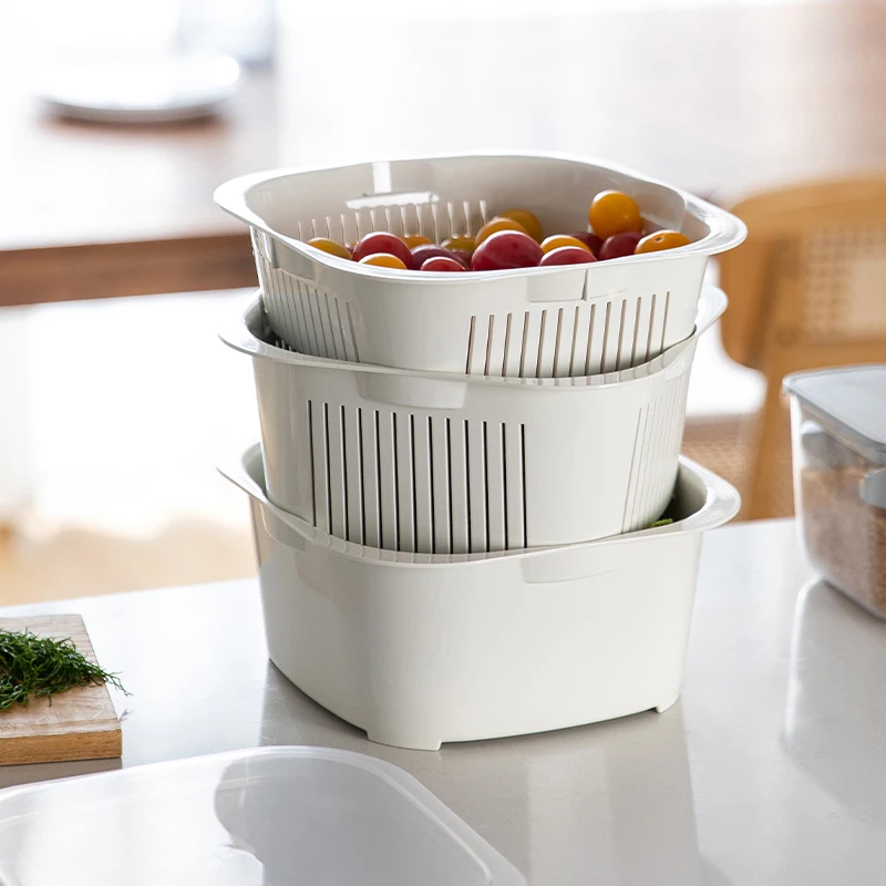 SHIMOYAMA 2 Tier Fruit Veggies Washing and Storage Box Kitchen Accessories Tools Sink Draining Basket Dish Washing Basket