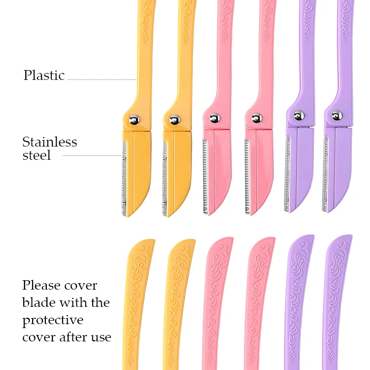 Custom private label steel blade facial hair remover mini  eye brow shaper trimmer folding eyebrow razor set for women