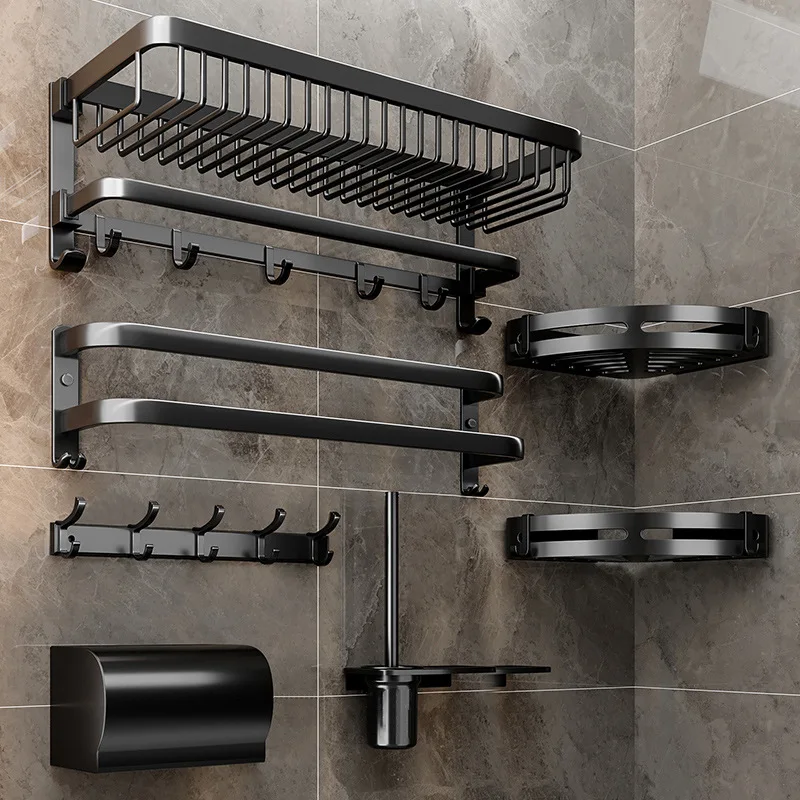 New Wall Mounted Washroom Towel Rack Parts & Accessories Set 6 Piece Other Parts Toilet Hardware Bathroom Accessories Set