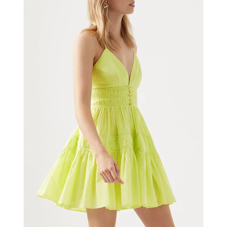 OEM custom beach wear short dresses lady stylish cotton sleeveless a-line plain cotton mini casual dress summer woman clothing