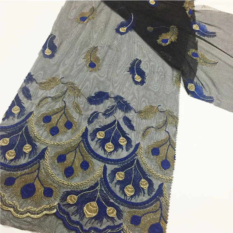 High Quality Hot Selling Embroidery Peacock Feathers Polyester Voile Lace Fabric