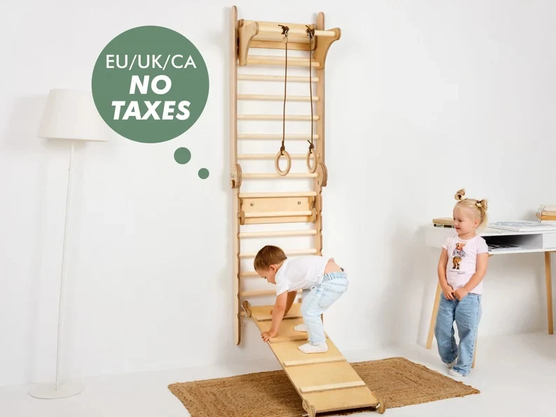202406 Toddler Playground Gift for kids Swedish Ladder Montessori   Play gym climber Climbing wall Toddler climbing gym