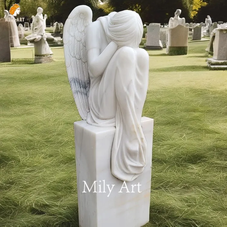 Hand Carved Life Size Weeping Angel Statues for Cemetery Tombstone Munument