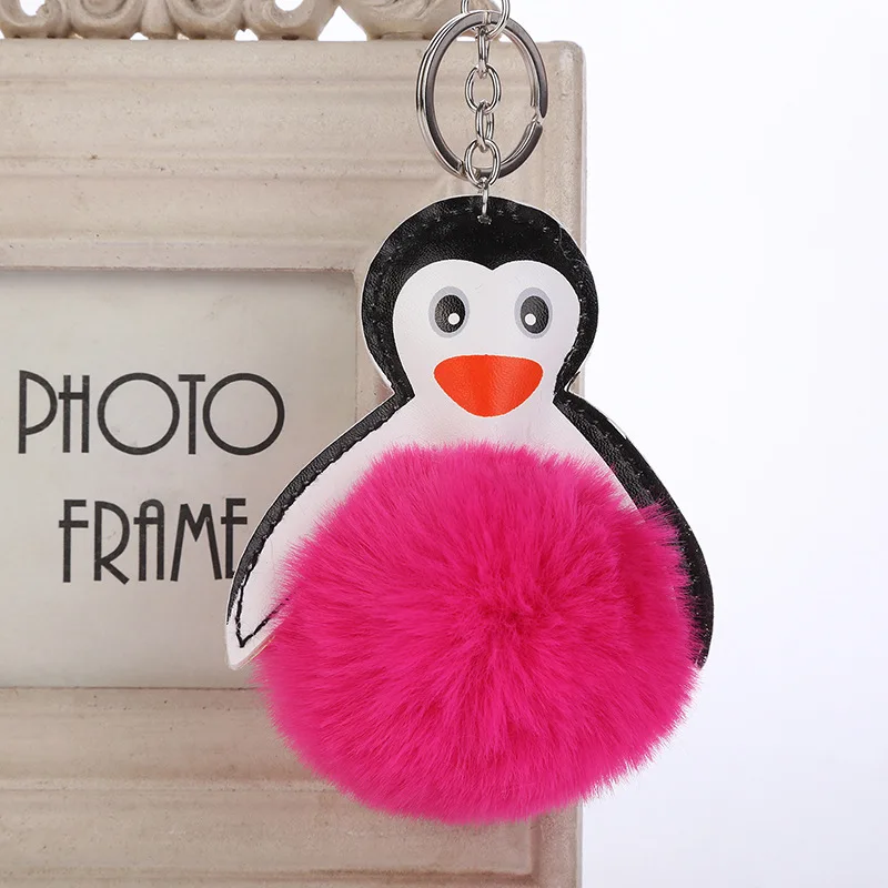 New  Creative Pu Penguin Keychain Penguin Hairball Keychain Pendant Cute Penguin Car Keychain