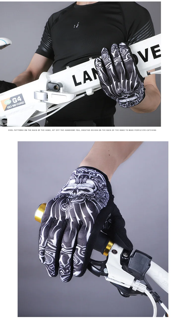 New Fashion Skeleton Four Season Motorbike Gloves Non-slip Silicone Riding Gloves Touch Screen Racing Gloves