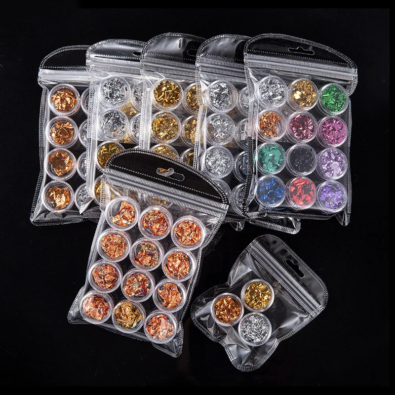 Gold Silver Glitter Aluminum Foil Nail Flakes for Resin Nail Decorations Stickers & Decals Metallic Nail Foil