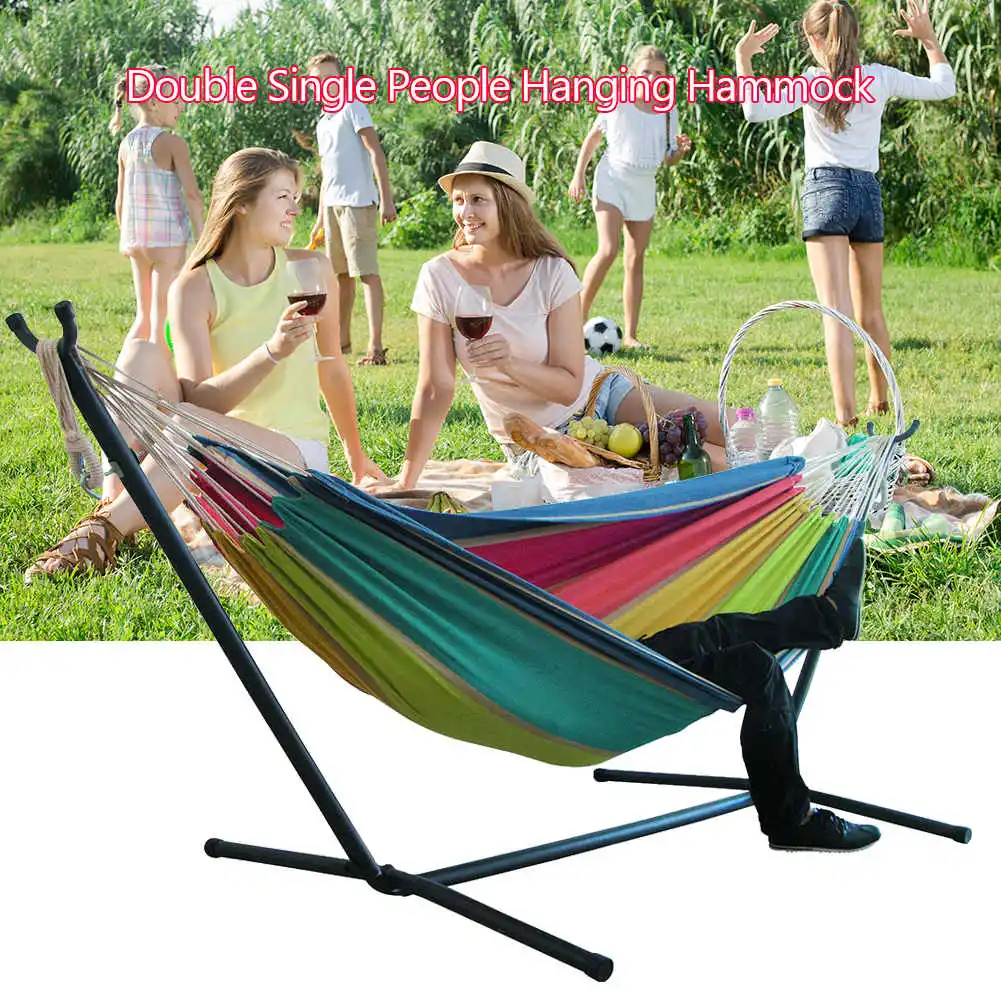 Portable Canvas Hammock Thicken Chair Swing Outdoor Garden Home Travel Camping Hammock Double Single People Hanging Bed