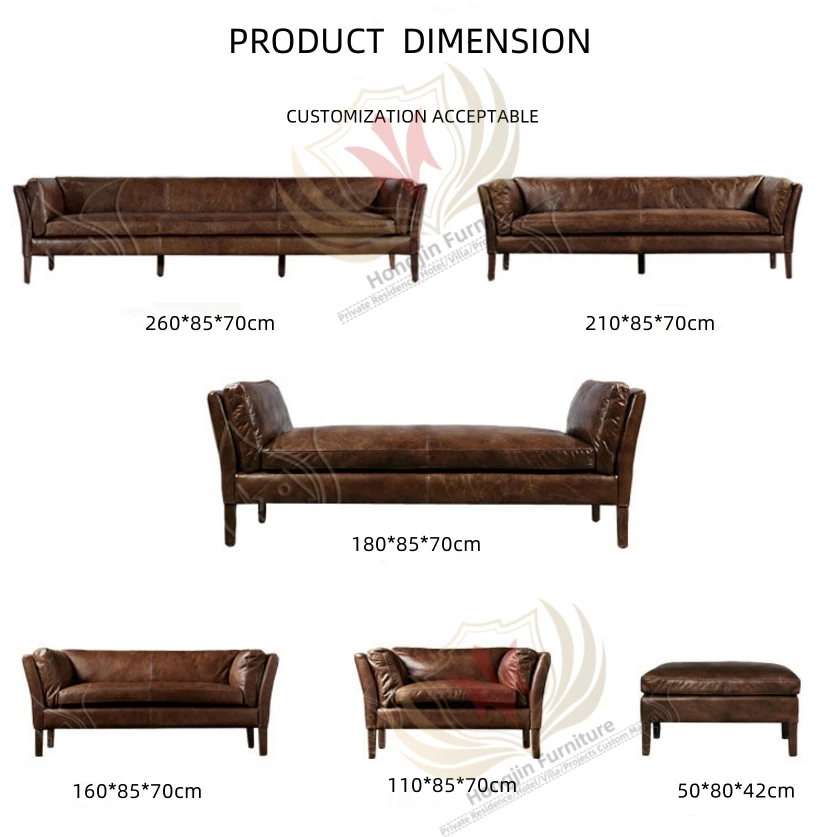 HJ HOME Aviator Sitting Furniture Hotel  Bar Industrial Classic Cafe Sofa Set Vintage Leather Sofa