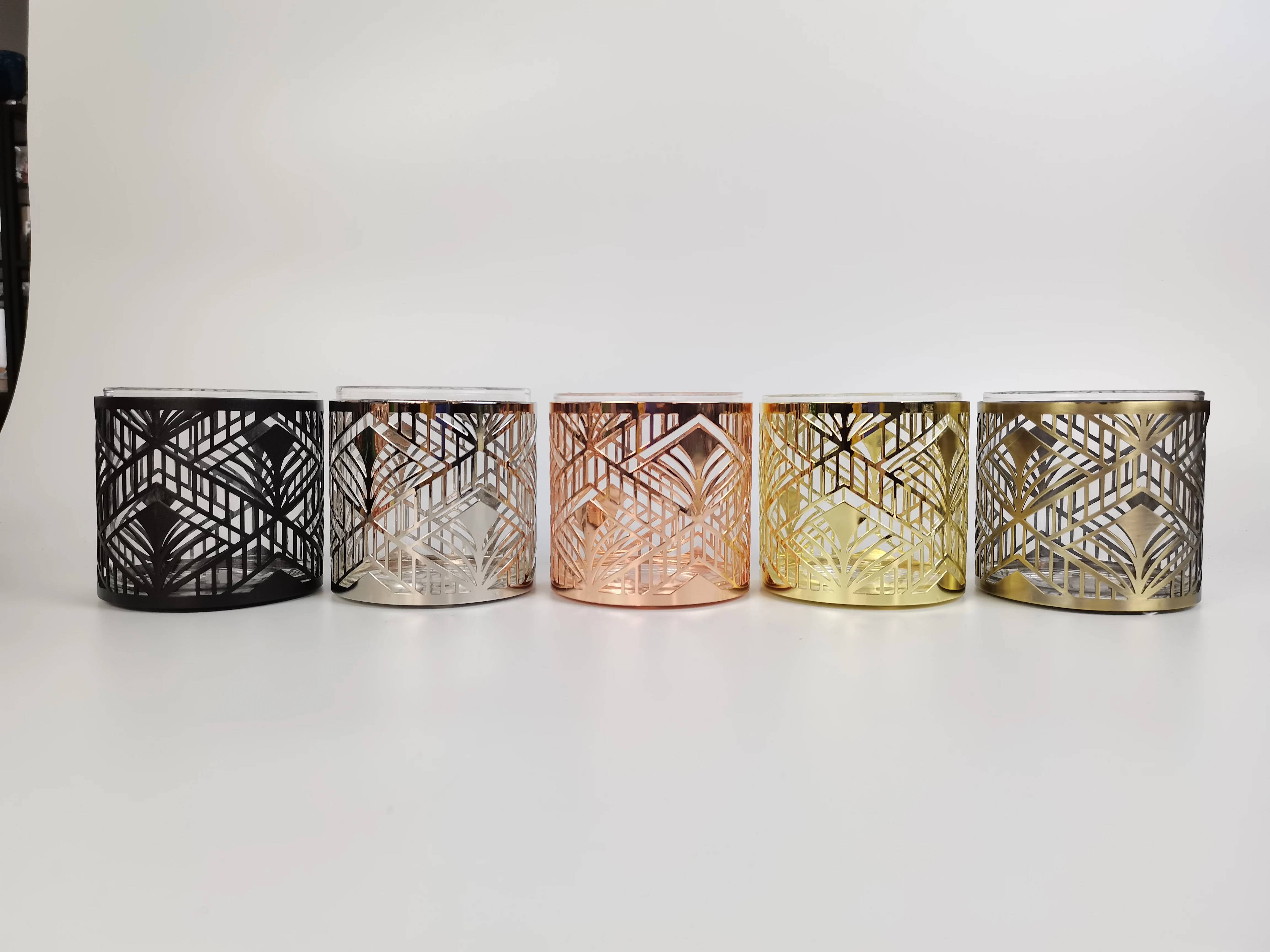 Luxury 14oz Glass Candle Container Glass Tea Light Holder Gift Set with Metal Decoration