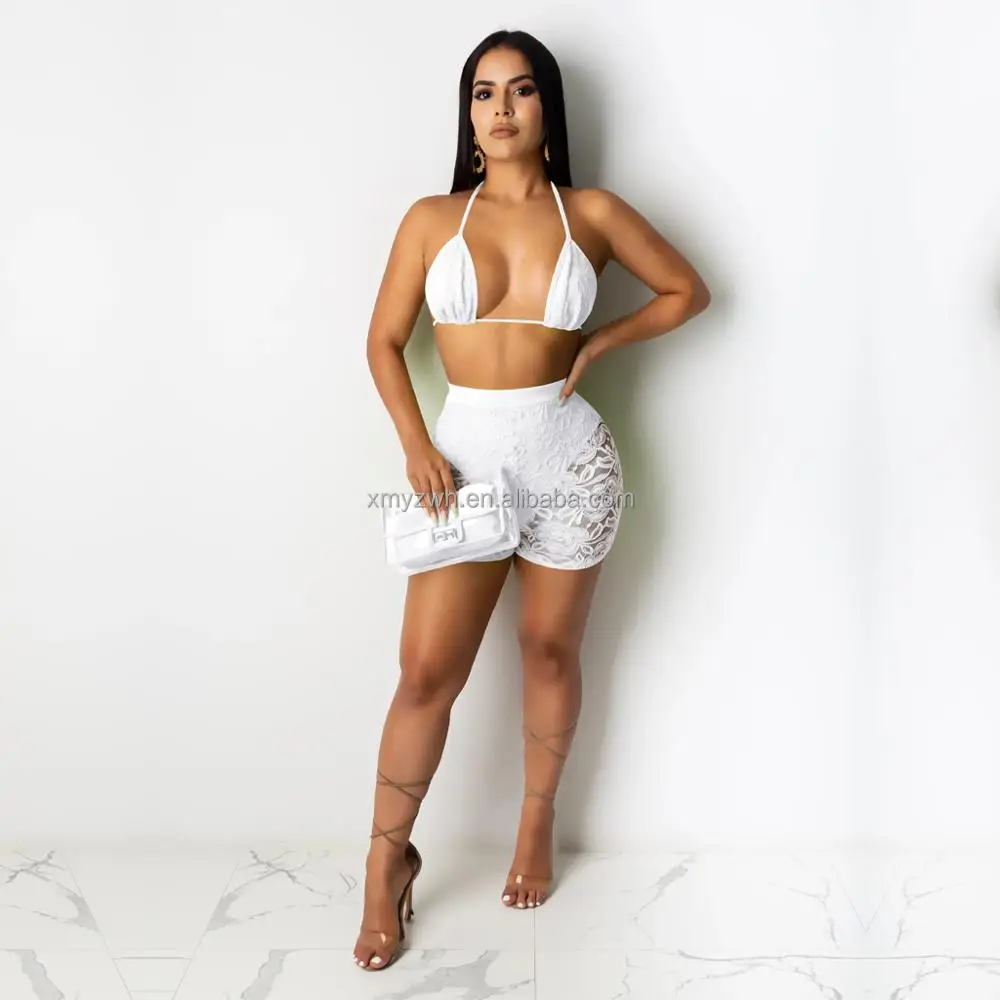 2021 sexy women crop top bathing suit two piece lace shorts swimsuits micro bikini plus size swimwear