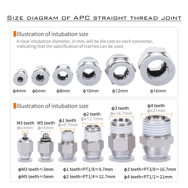 AIRTAC  APC4 6 8 10 12 pneumatic quickly coupler metal hose lock tube wire splitter release pipe connector hydraulic fitting