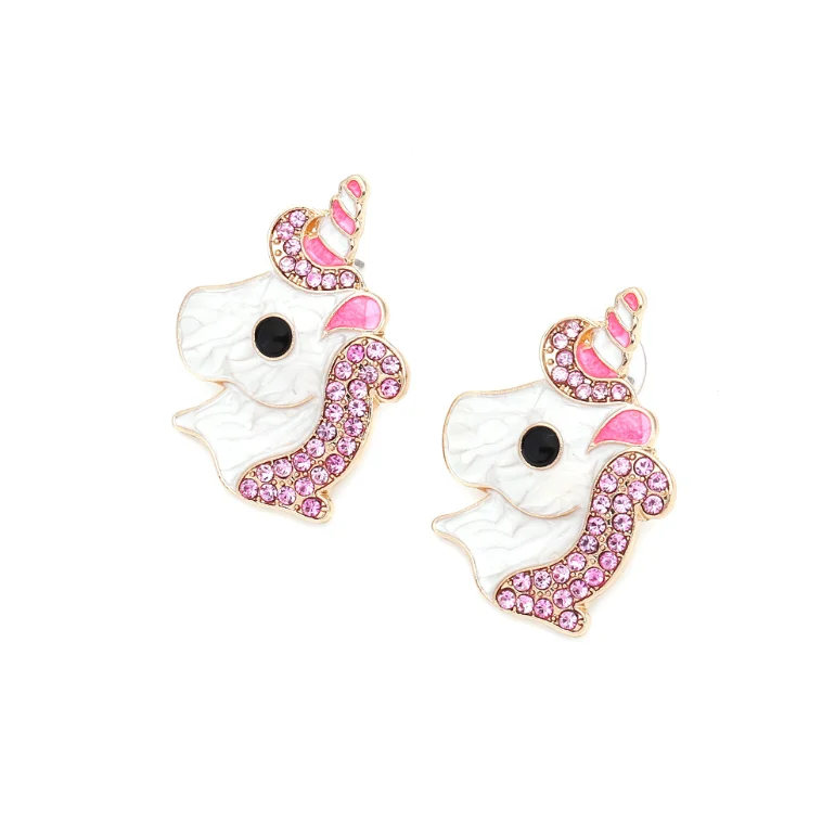 2023 New arrivals cute cartoon pink diamond unicorn stud earrings for lady girls kids