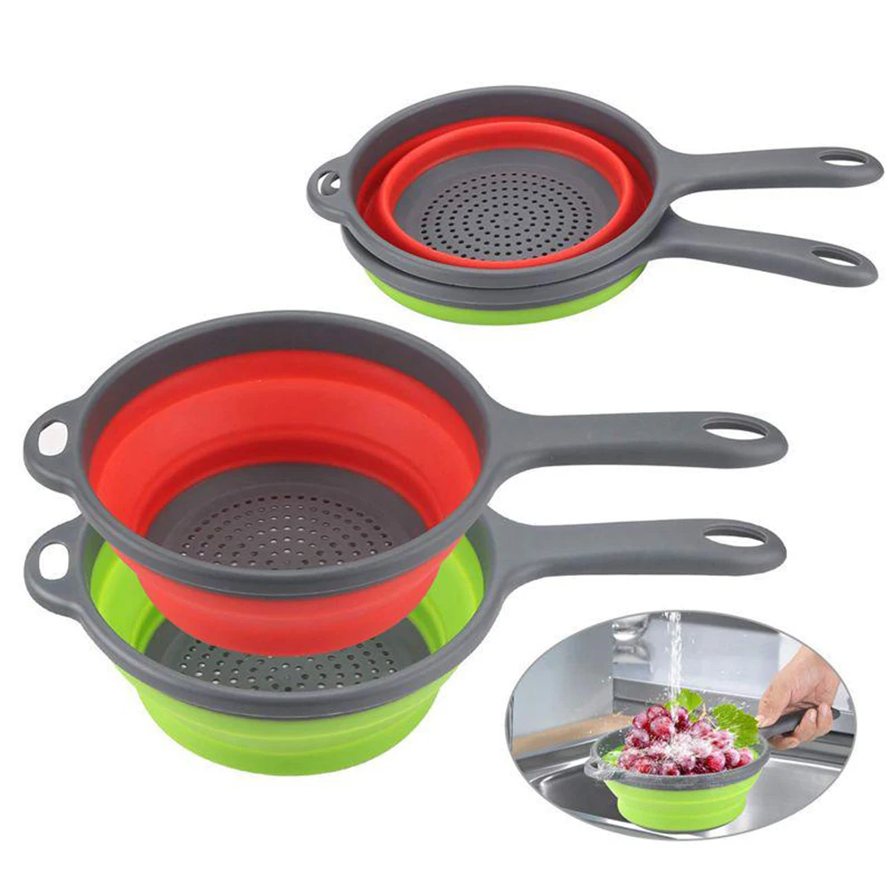 Collapsible Colander Silicone Over the Sink Strainers 6 Quart, Diameter Sizes 8' - 2 Quart, Collapsible Colander set