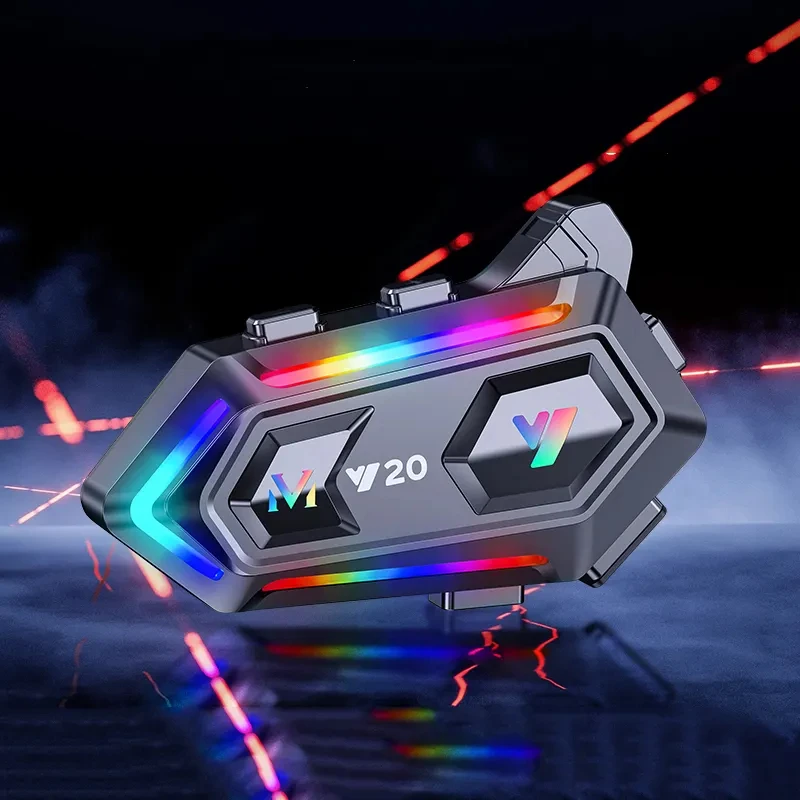 New Y20 light RGB colorful light bass full face Waterproof Motorbike Earphone face-opening light helmet Bluetooth headset