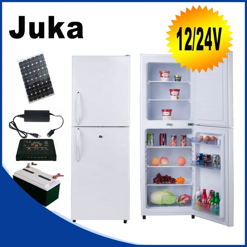 save energy Solar powered portable fridge 12V 24V DC  fridge 198L double door  top freezer refrigerator