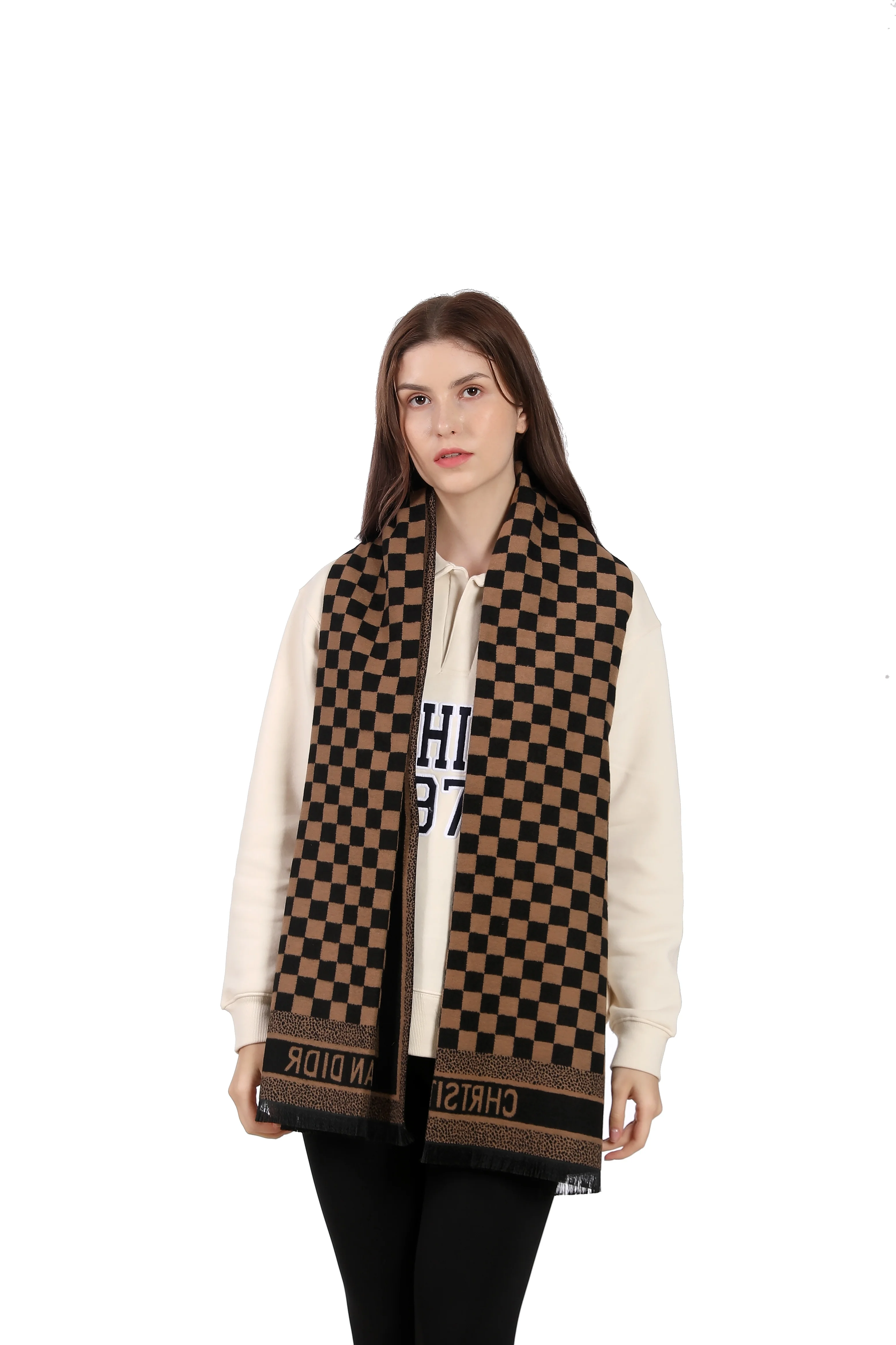 Customized Autumn Winter Checkerboard Scarf Squid Game Women Apparel Warm Windproof Classic Plaid Scarf