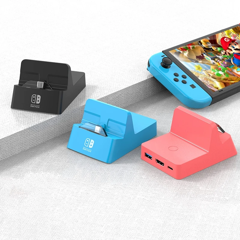 4K 1080P HDMI Travel TV Adapter Portable Charging Stand Dock Docking Station with USB 3.0 High Speed for Nintendo Switch OLED