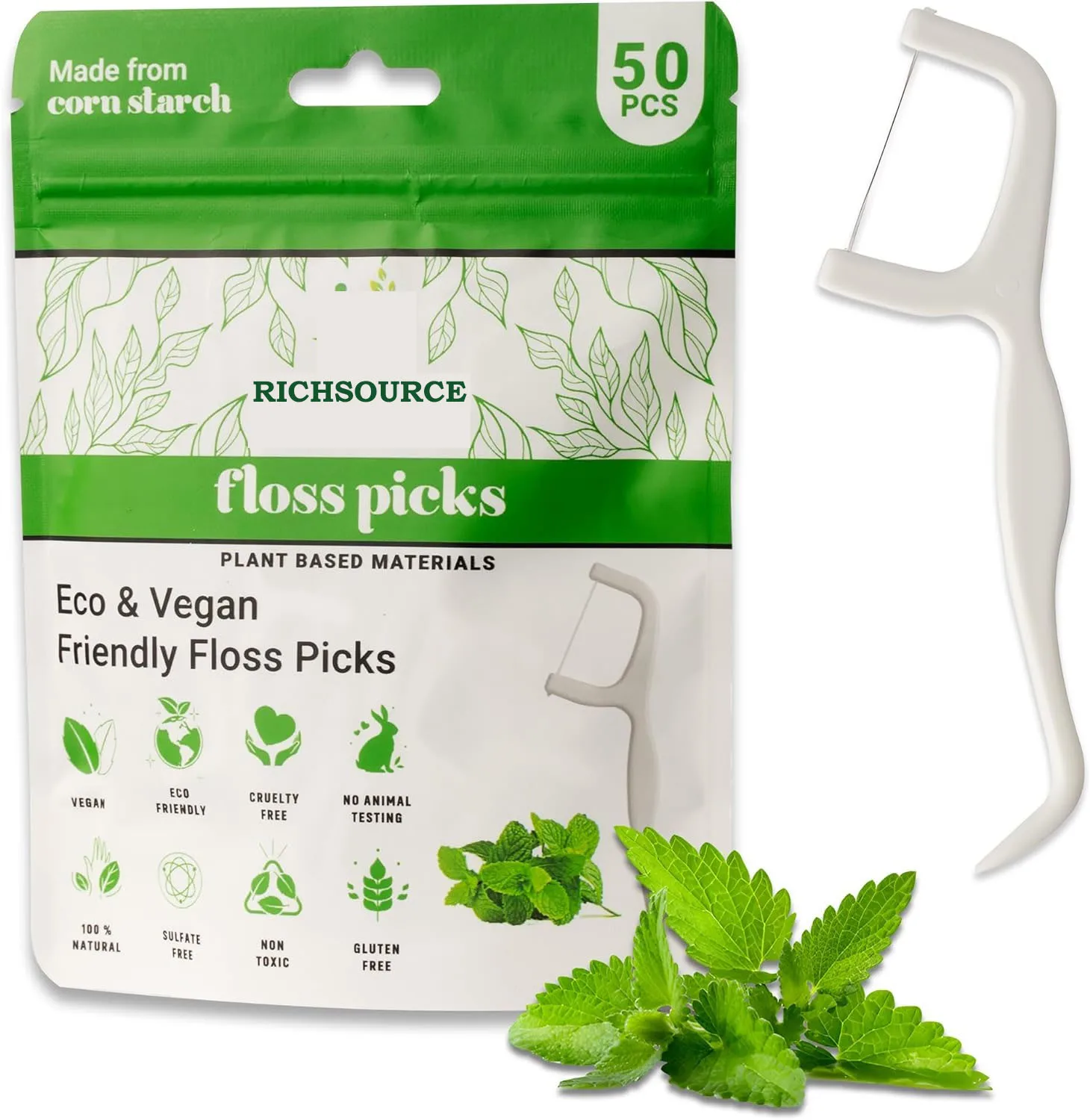 Eco Friendly  Custom packaging mint flavor Sustainable Travel Set PLA  corn starch/straw/bamboo charcoal dental floss picks