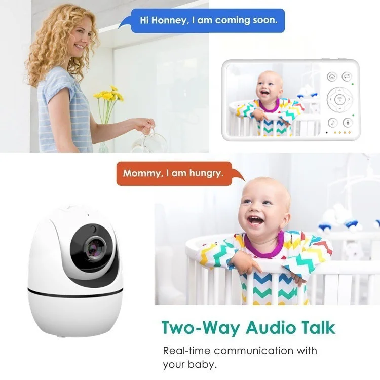 Newest OEM Night Vision Sound Activated Built-in Lullabies Two Way Audio Temperature Monitoring Video Baby Monitor with Camera