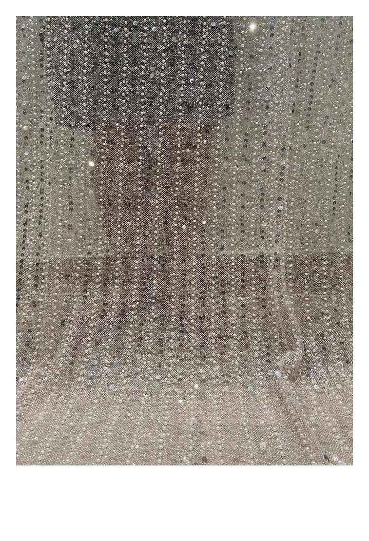 High Quality Bridal Fabric Lace Shiny Beaded Sequined Mesh Fabric For Evening Dress