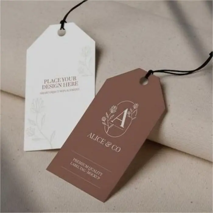Wholesale Custom fabric foldover rfid woven Hang Tags jewellery Garment Paper gift beanie tags For Clothing Own Logo