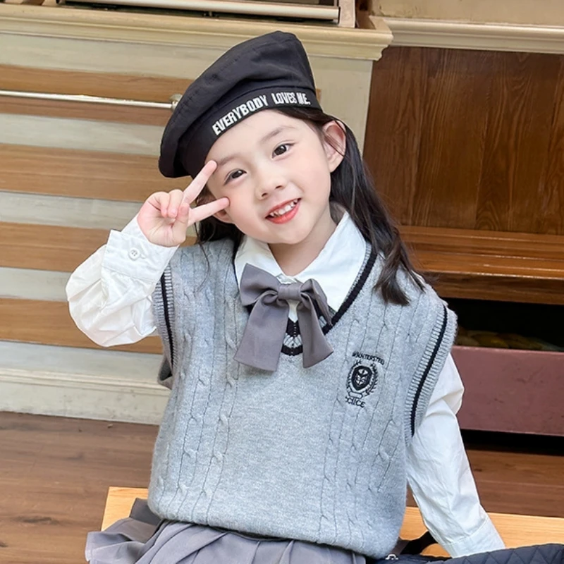 Autumn Winter New Arrival Casual Preppy Sleeveless Uniform vest Girls Sweater