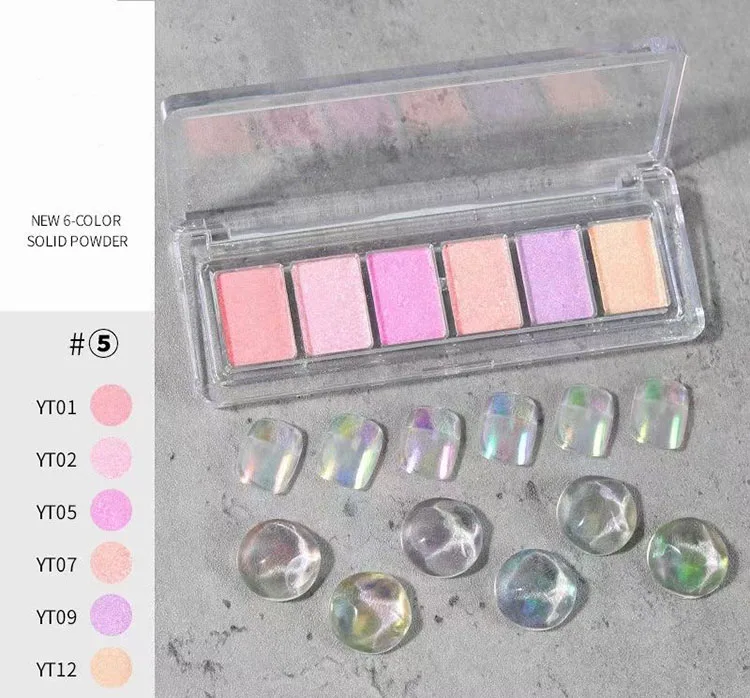Personalized 6 Colors/box Solid Holographic Laser Aurora Nail Powder Magic Mirror Powder Nail Art Decoration