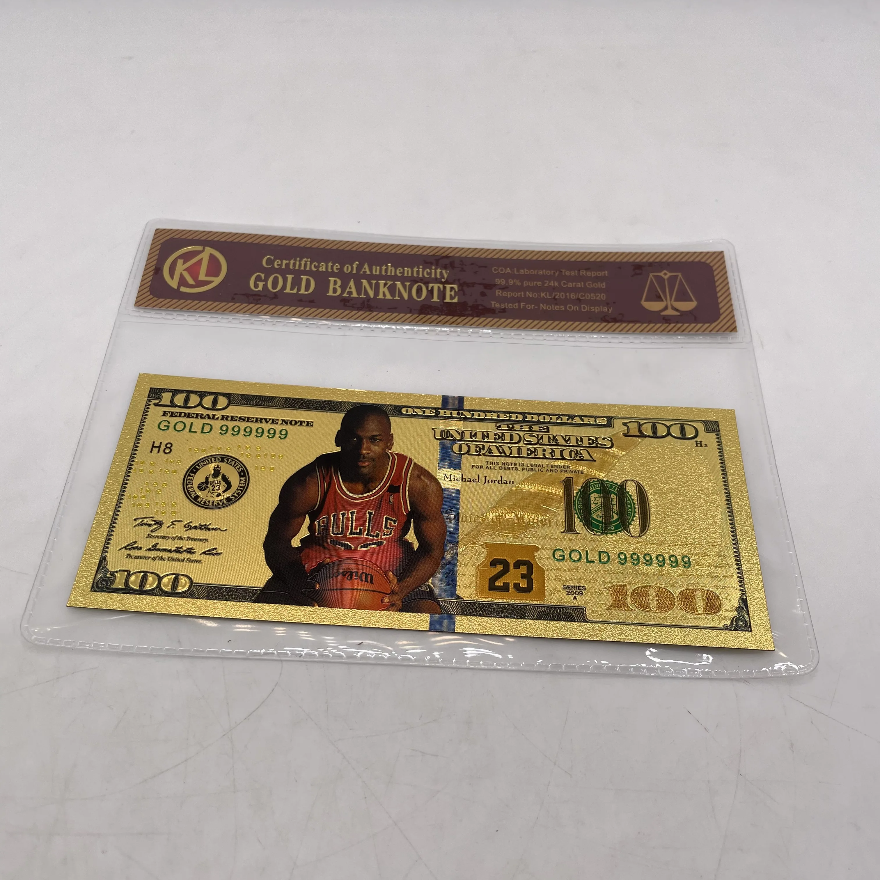 Famous Basketball Star MichaelJordan Card Colored US 100 Dollar Gold Foil Banknote with COA for Souvenir fans Tickets